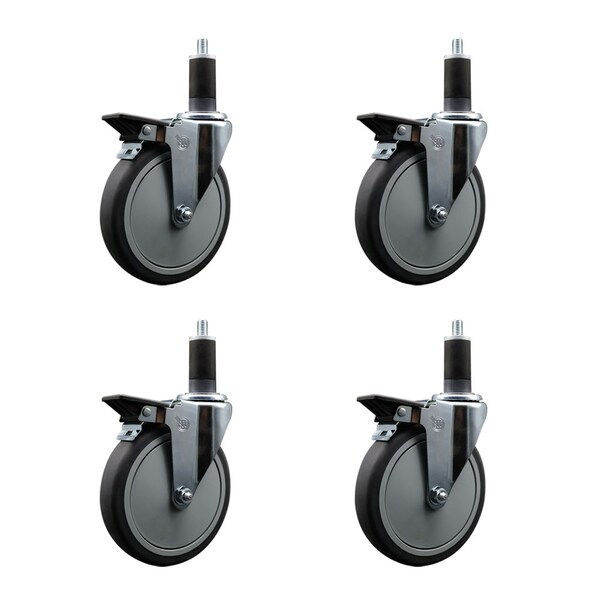 Service Caster 6'' Thermoplastic Rubber Swivel 1-1/4'' Expanding Stem Caster Set with Brake, 4PK SCC-EX20S614-TPRB-PLB-114-4 - main